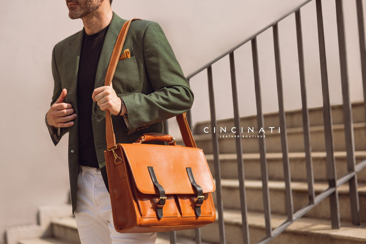Men's leather briefcase and laptop bag by Cincinati Leather