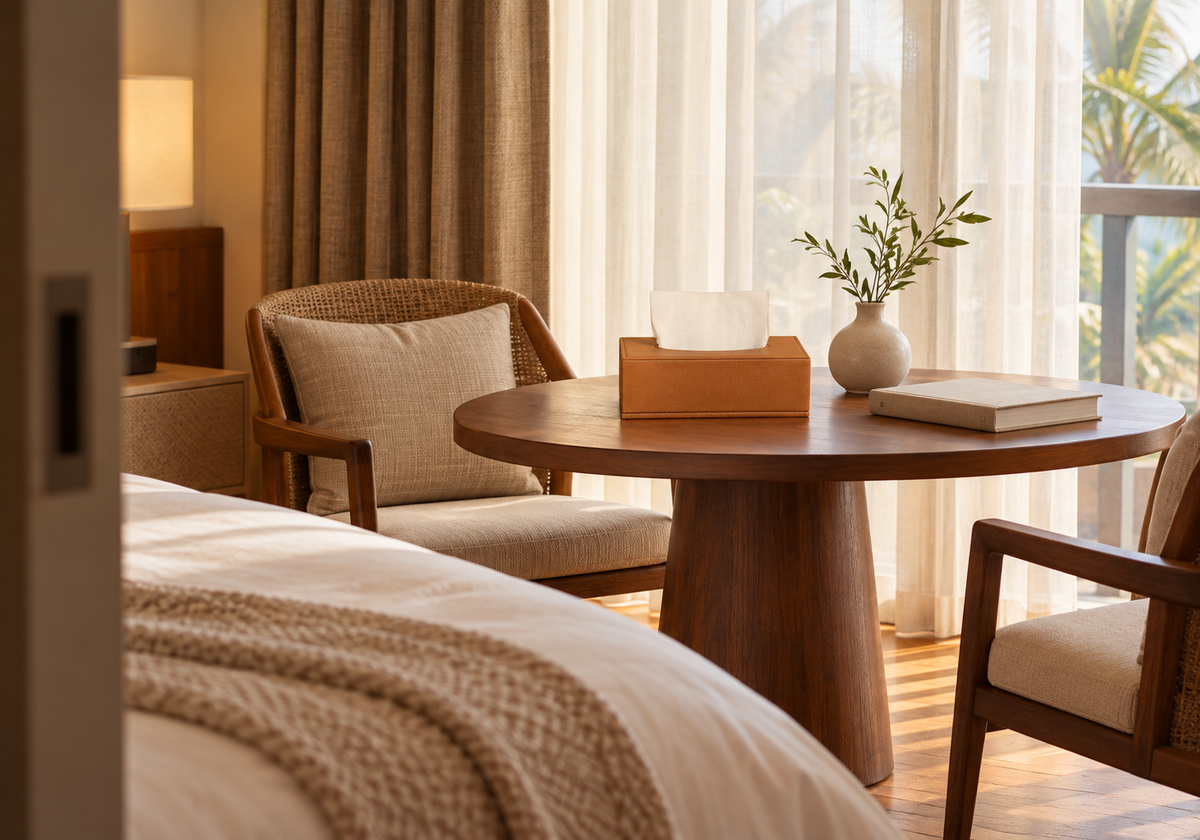 Leather amenities in a hotel suite