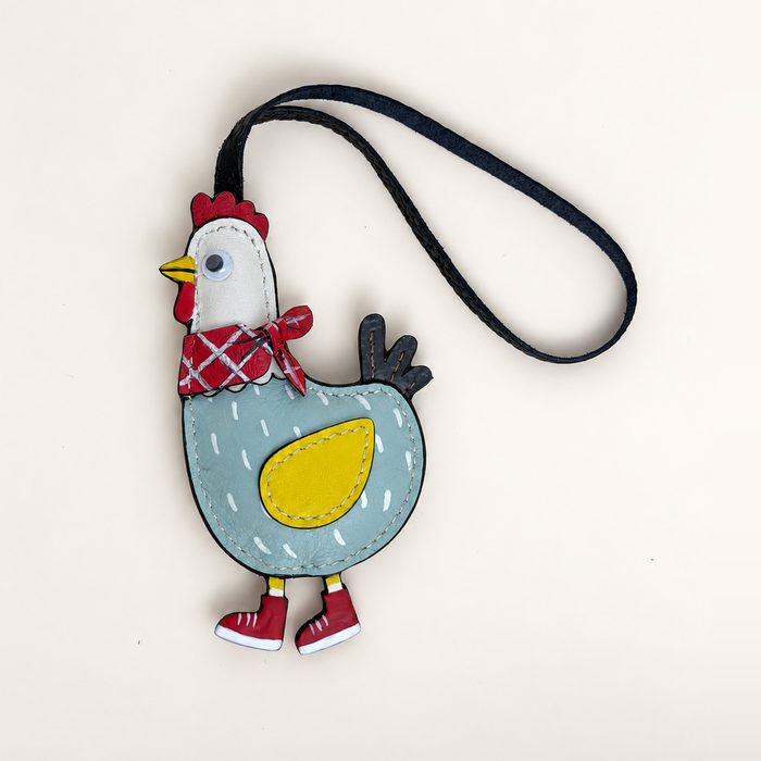 Luna handmade leather chicken charm