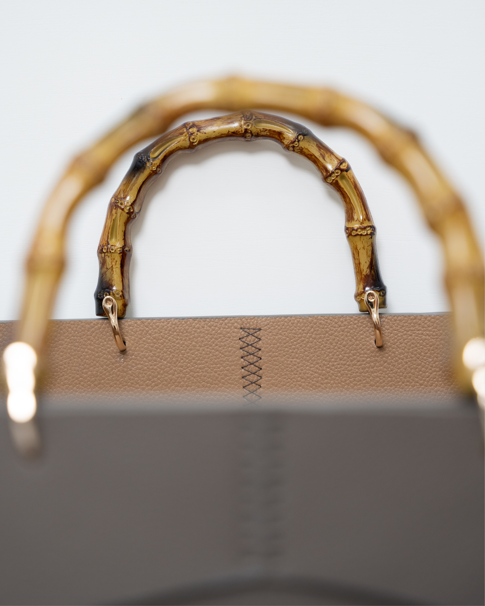 HANDCRAFTED LEATHER TRAY WITH NATURAL BAMBOO HANDLES