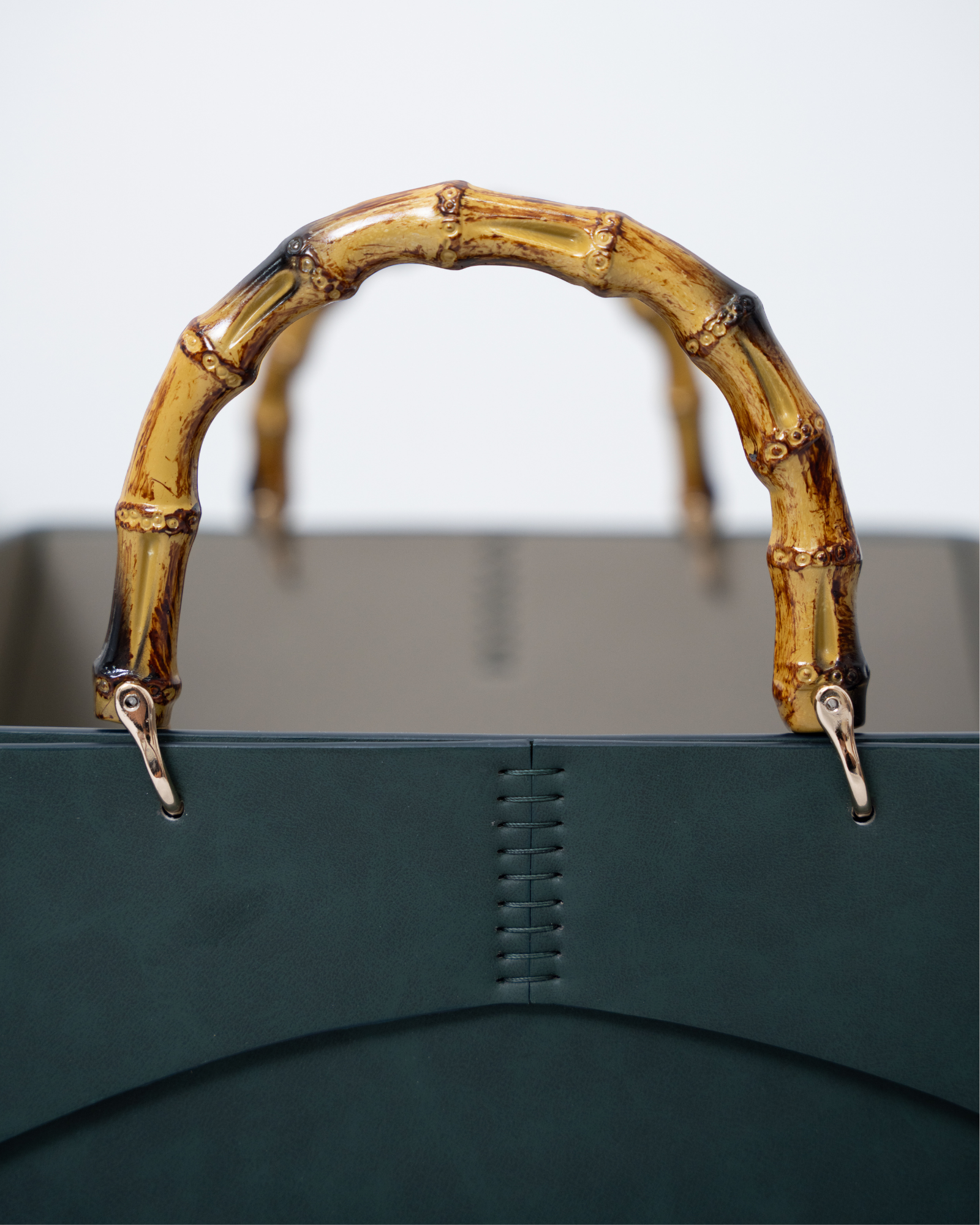 HANDCRAFTED LEATHER TRAY WITH NATURAL BAMBOO HANDLES